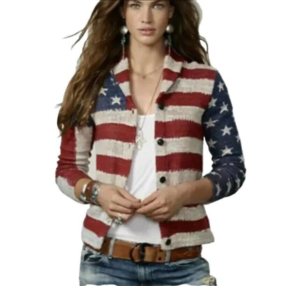 Denim & Supply Ralph Lauren American Flag Cardigan - Red, White, and Blue